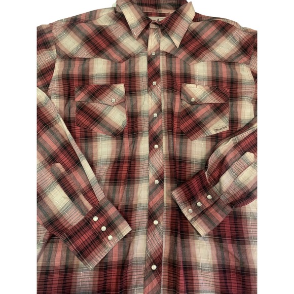 Wrangler Wrencher Plaid Western Shirt XLT Extra Tall Red Silver Metallic - Picture 1 of 7